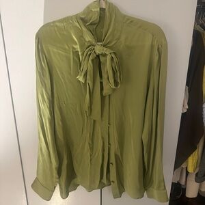 VINTAGE Gucci Olive Green Silk Tie-Neck Blouse